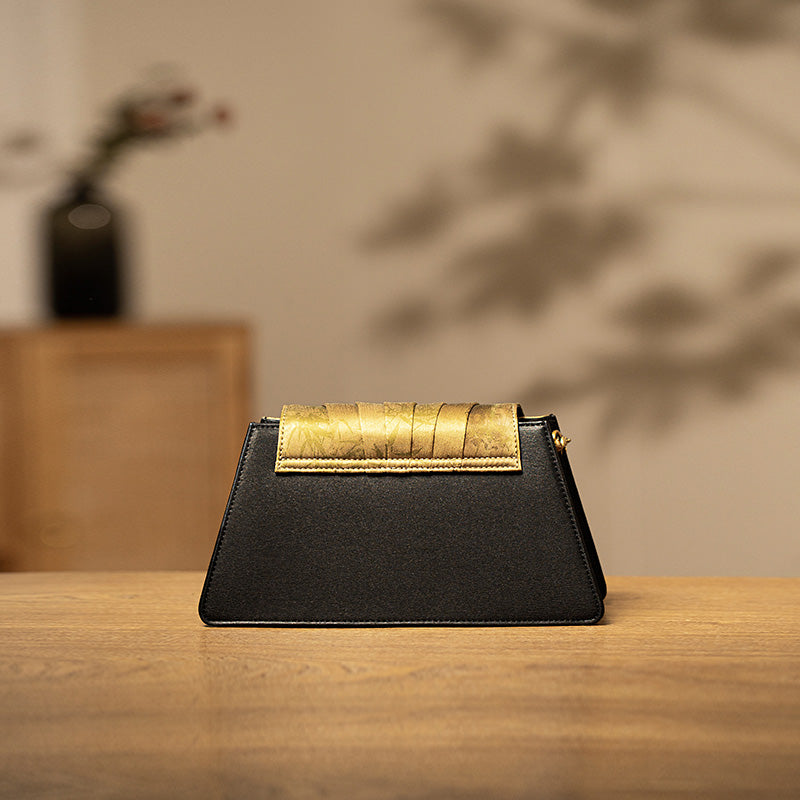 Fan-Pleated Silk Top Handle Bag Xiangyunsha &amp; Beaded Handle Gold, Red &amp; Green
