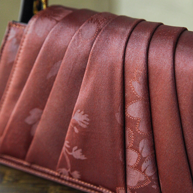 Fan-Pleated Silk Top Handle Bag Xiangyunsha &amp; Beaded Handle Gold, Red &amp; Green