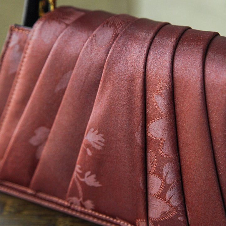 Fan-Pleated Silk Top Handle Bag Xiangyunsha &amp; Beaded Handle Gold, Red &amp; Green