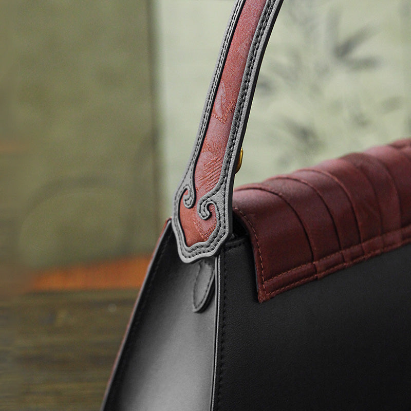 Fan-Pleated Silk Top Handle Bag Xiangyunsha &amp; Beaded Handle Gold, Red &amp; Green