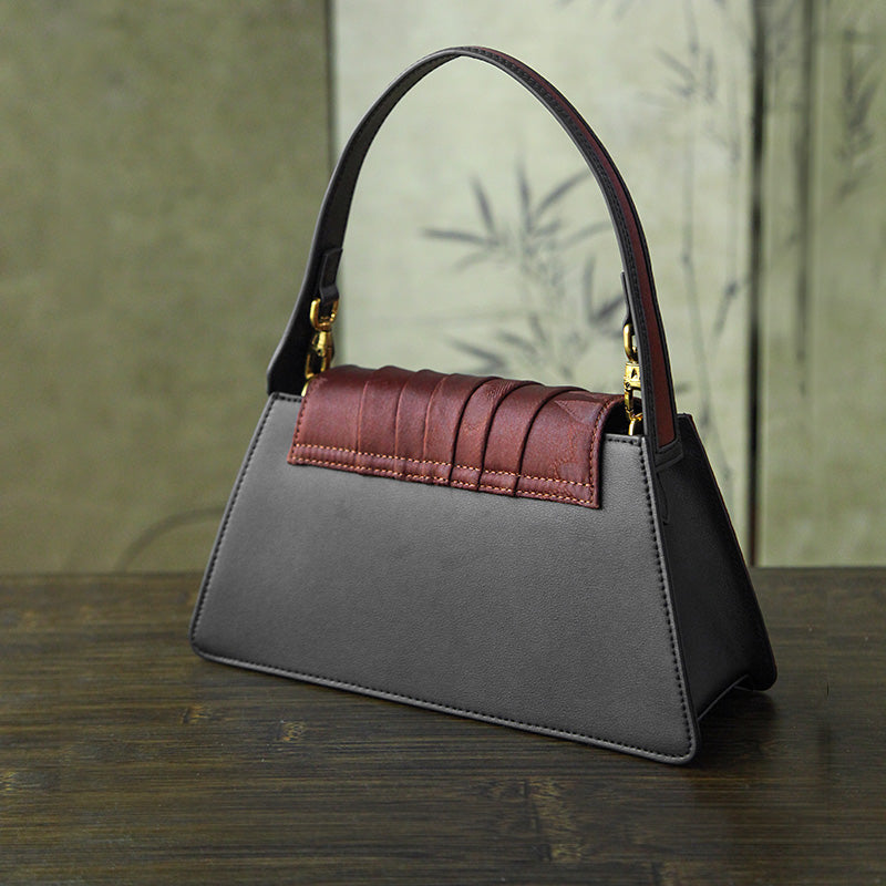 Fan-Pleated Silk Top Handle Bag Xiangyunsha &amp; Beaded Handle Gold, Red &amp; Green