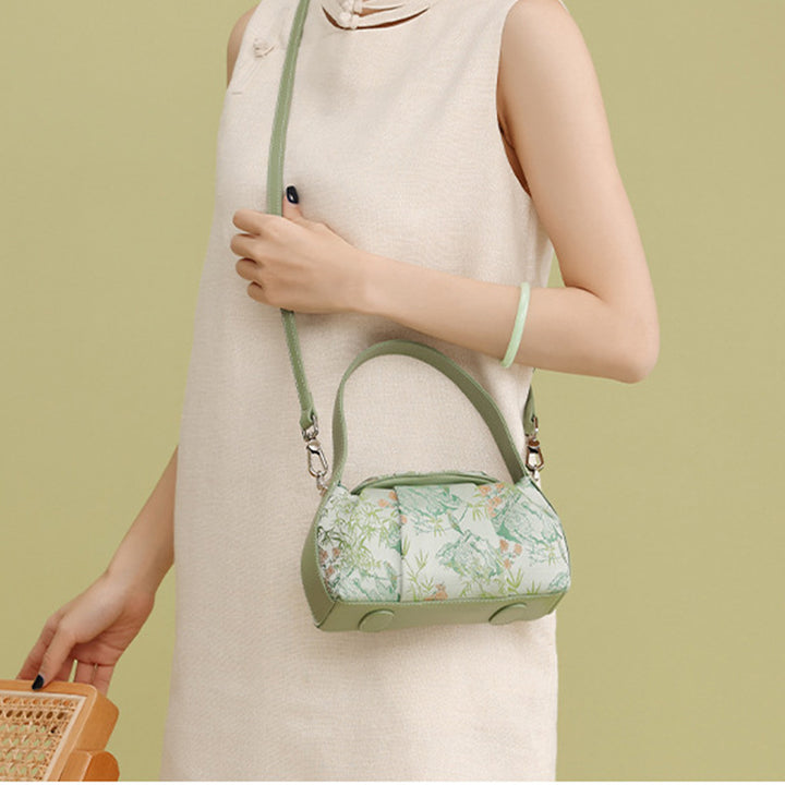 Underarm Top Handle Bag Pink Green &amp; Black Shu Brocade Song Brocade Xiangyunsha