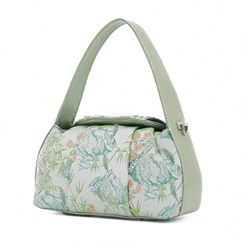 Underarm Top Handle Bag Pink Green &amp; Black Shu Brocade Song Brocade Xiangyunsha