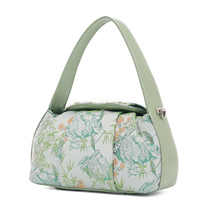 Underarm Top Handle Bag Pink Green &amp; Black Shu Brocade Song Brocade Xiangyunsha