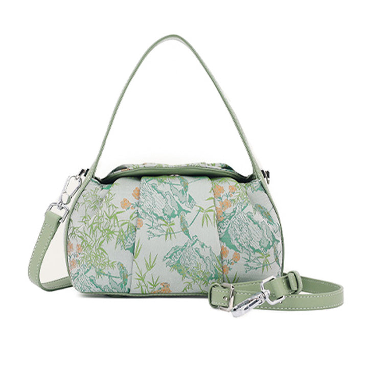 Underarm Top Handle Bag Pink Green &amp; Black Shu Brocade Song Brocade Xiangyunsha