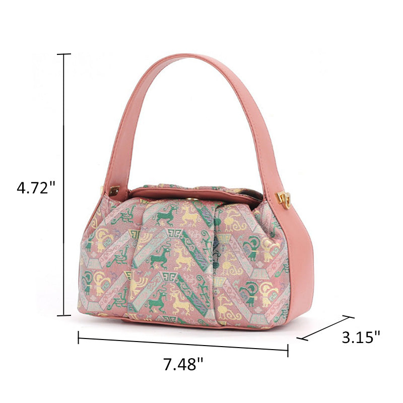 Underarm Top Handle Bag Pink Green &amp; Black Shu Brocade Song Brocade Xiangyunsha