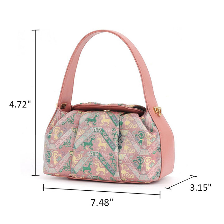 Underarm Top Handle Bag Pink Green &amp; Black Shu Brocade Song Brocade Xiangyunsha