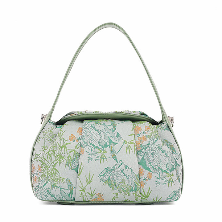 Underarm Top Handle Bag Pink Green &amp; Black Shu Brocade Song Brocade Xiangyunsha