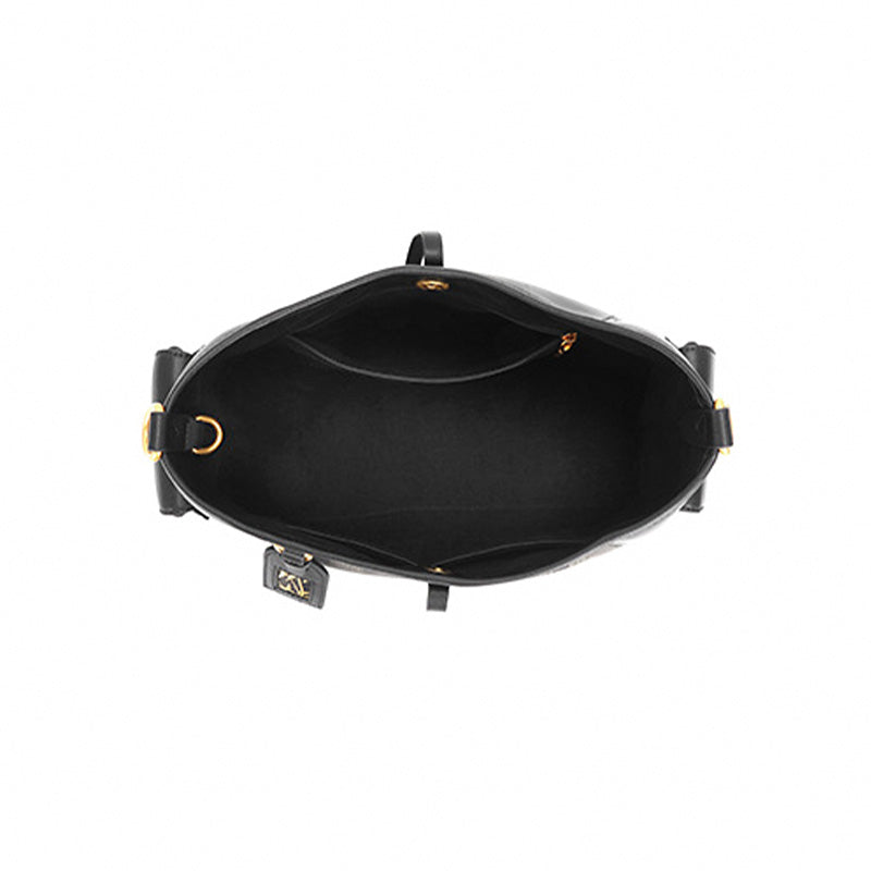 Gold Bamboo Shoulder Bag Black Leather &amp; Song Brocade Side Pockets Travel Bag