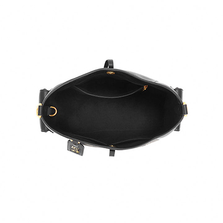 Gold Bamboo Shoulder Bag Black Leather &amp; Song Brocade Side Pockets Travel Bag
