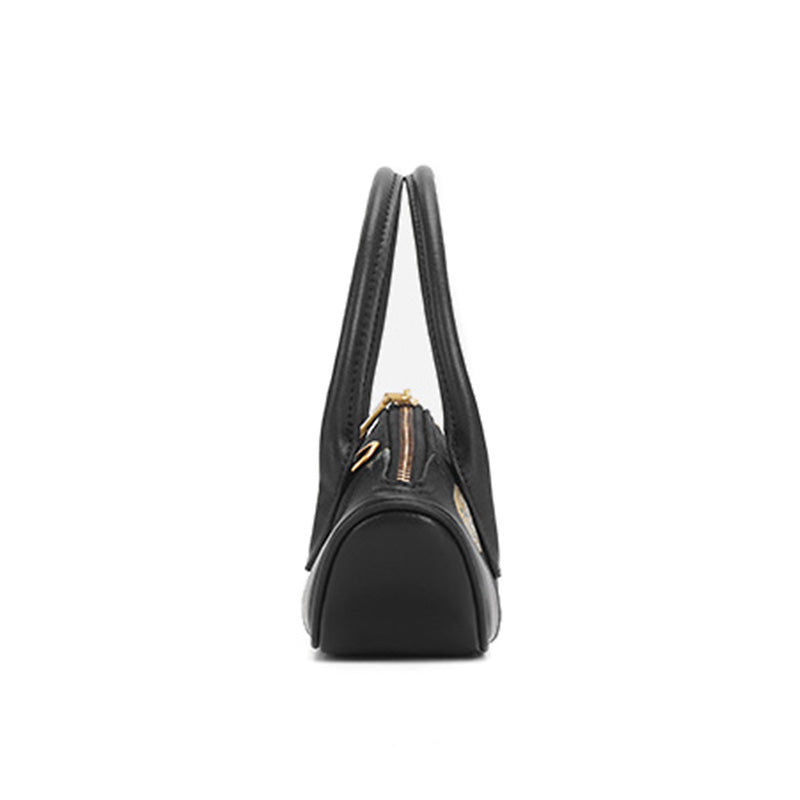 Butterfly Mini Top Handle Bag Black Leather &amp; Song Brocade Shell Inlay Detail