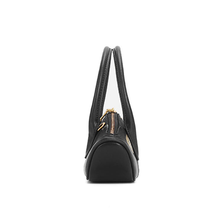 Butterfly Mini Top Handle Bag Black Leather &amp; Song Brocade Shell Inlay Detail