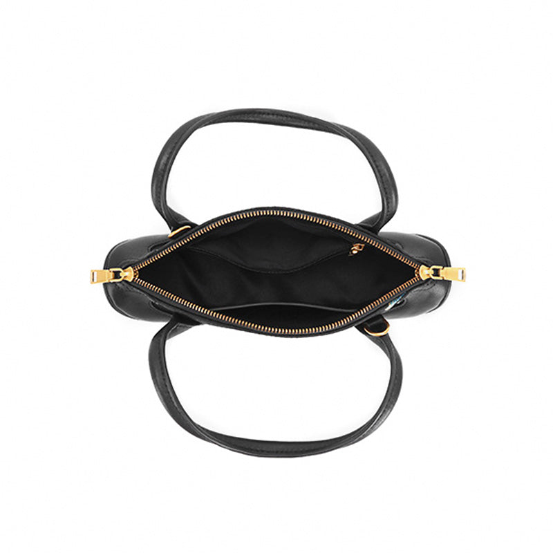 Butterfly Mini Top Handle Bag Black Leather &amp; Song Brocade Shell Inlay Detail