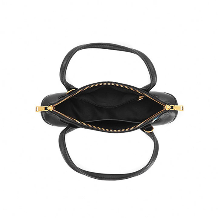 Butterfly Mini Top Handle Bag Black Leather &amp; Song Brocade Shell Inlay Detail