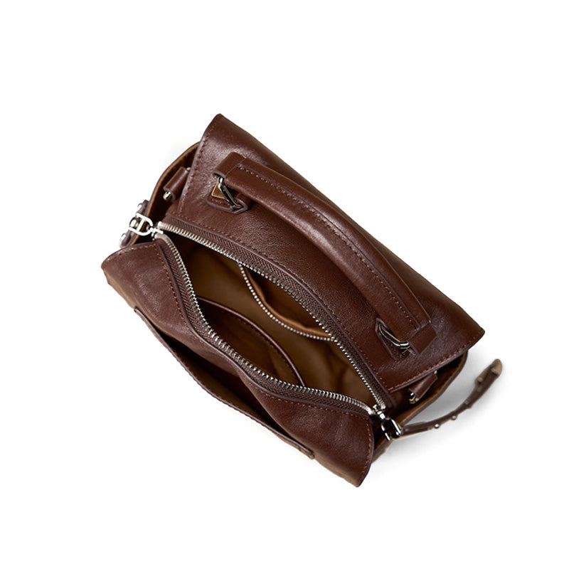 Studded Boston Bag Vegetable Tanned Leather Brown, Black &amp; Green