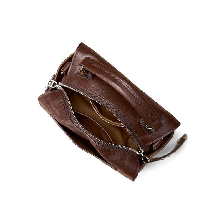 Studded Boston Bag Vegetable Tanned Leather Brown, Black &amp; Green