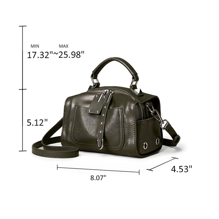 Studded Boston Bag Vegetable Tanned Leather Brown, Black &amp; Green
