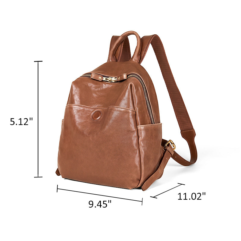 Full Grain Leather Backpack Vegetable Tanned Cowhide Travel Bag for Women