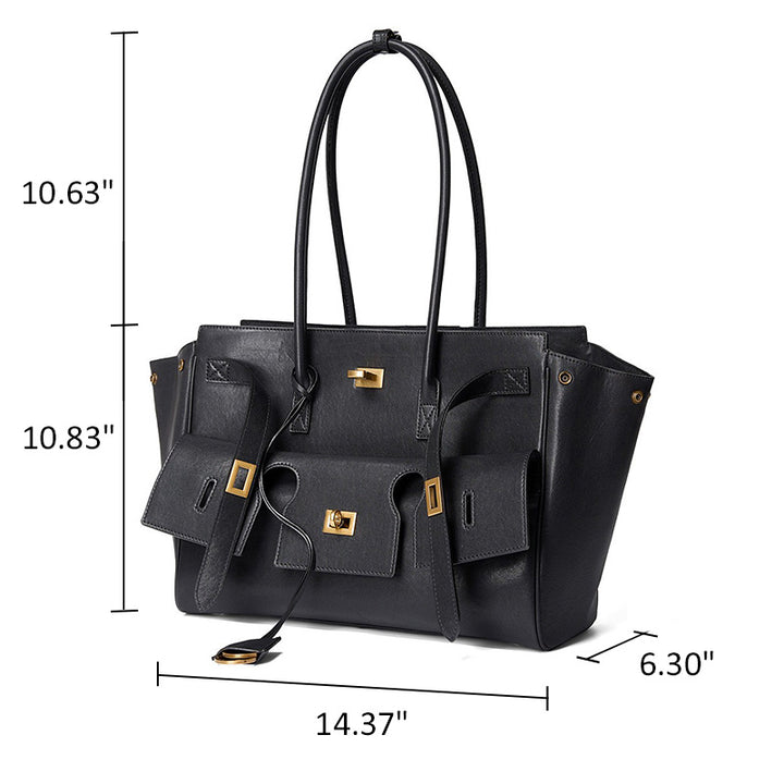 Leather Laptop Tote Bag Top Grain Cowhide British Heritage Style Coffee &amp; Black