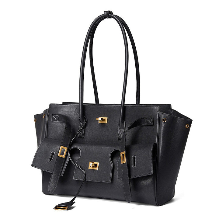 Leather Laptop Tote Bag Top Grain Cowhide British Heritage Style Coffee &amp; Black