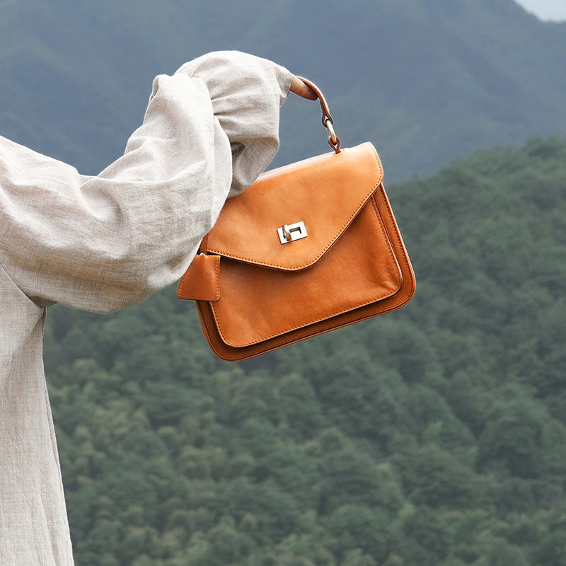 Vintage Leather Satchel Bag Vegetable Tanned &amp; Gold-Plated Hardware 3 Colors