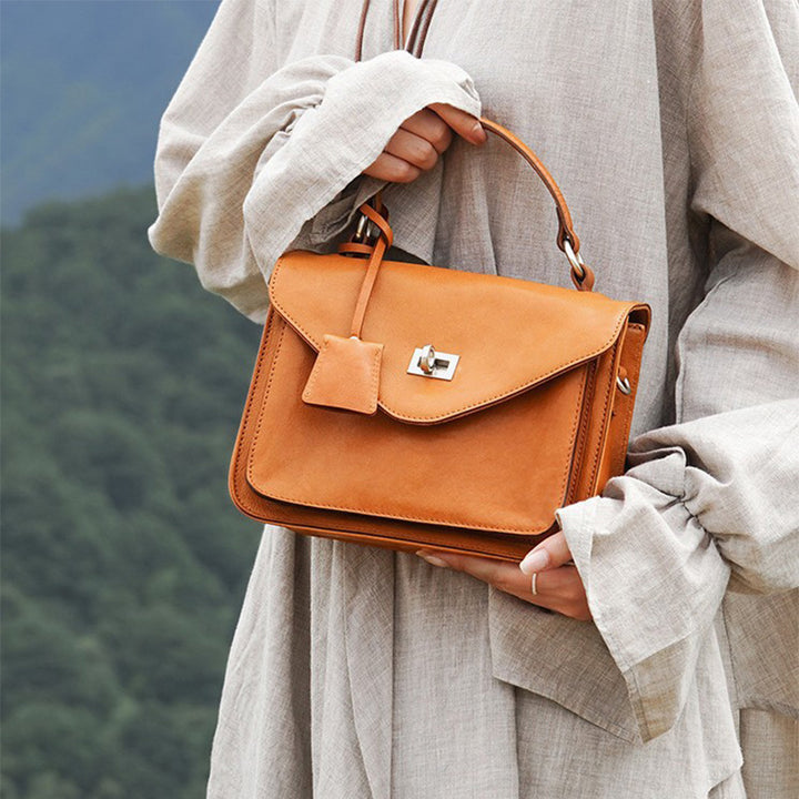 Vintage Leather Satchel Bag Vegetable Tanned &amp; Gold-Plated Hardware 3 Colors