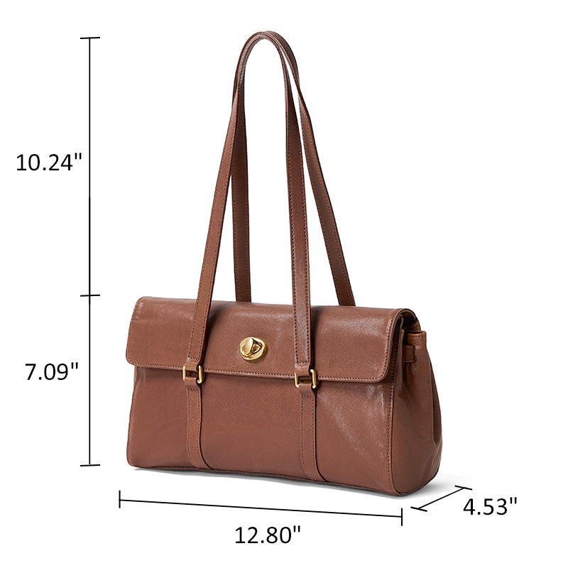 Structured Leather Handbag Veg Tan Cowhide Gold Turn-Lock Brown Coffee Black