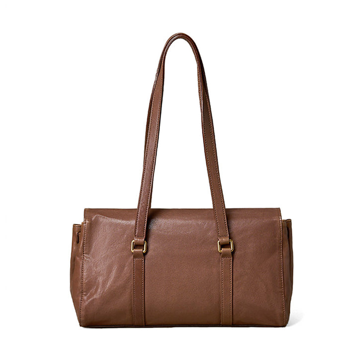 Structured Leather Handbag Veg Tan Cowhide Gold Turn-Lock Brown Coffee Black
