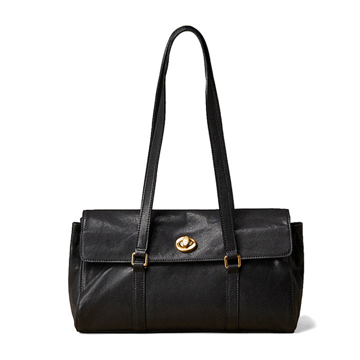 Structured Leather Handbag Veg Tan Cowhide Gold Turn-Lock Brown Coffee Black