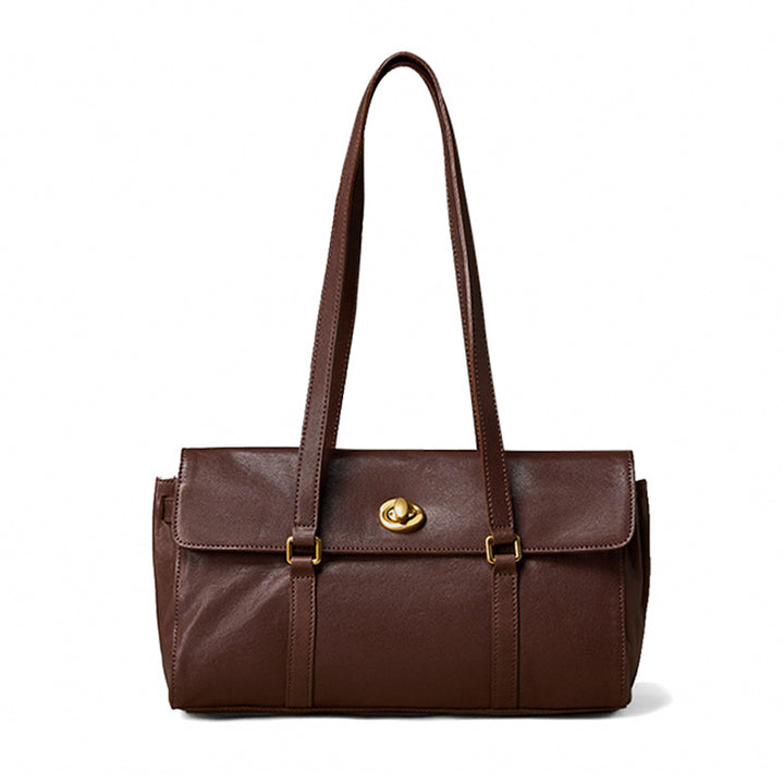 Structured Leather Handbag Veg Tan Cowhide Gold Turn-Lock Brown Coffee Black
