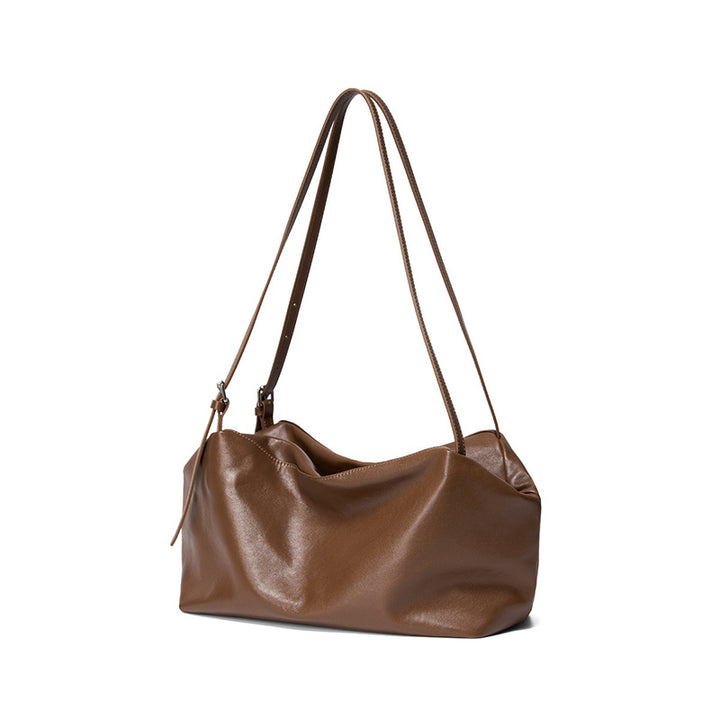 Full Grain Leather Hobo Bag Veg Tan Cowhide Minimalist Quiet Luxury Brown