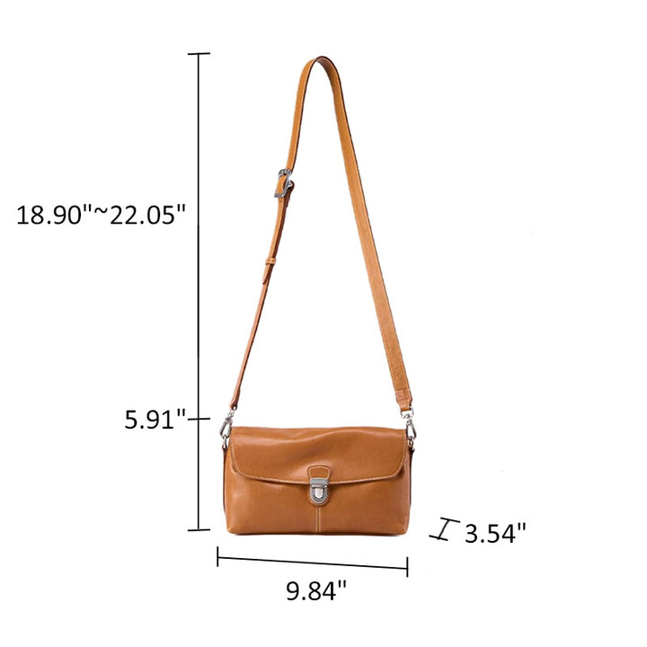 Small Leather Crossbody Bag Veg Tan Cowhide &amp; Gold Hardware Sunset Yellow &amp; Coffee
