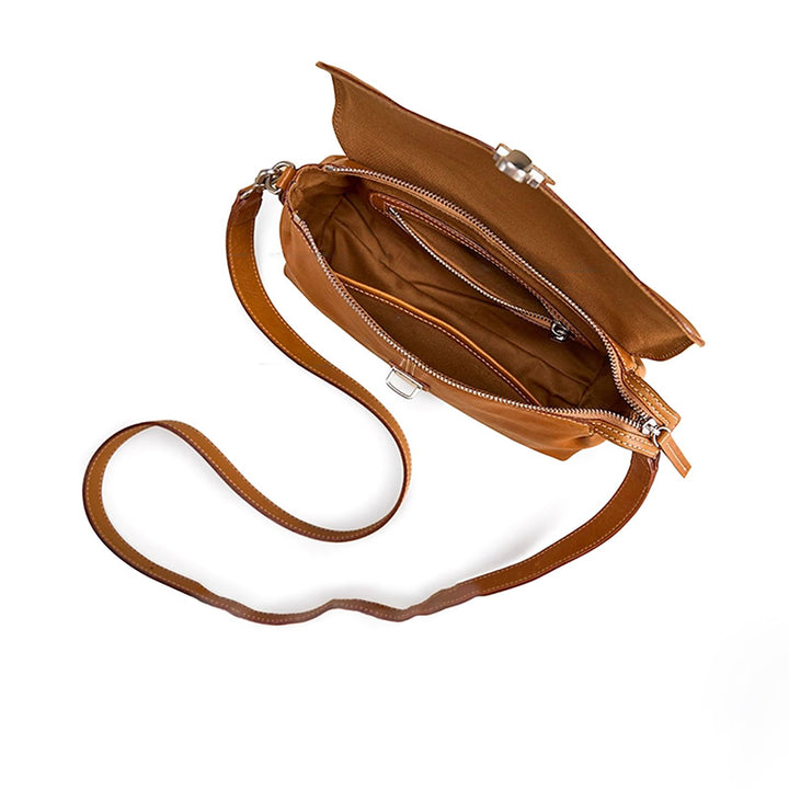 Small Leather Crossbody Bag Veg Tan Cowhide &amp; Gold Hardware Sunset Yellow &amp; Coffee