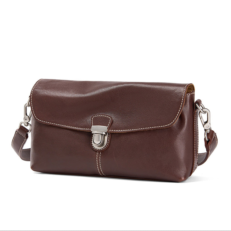 Small Leather Crossbody Bag Veg Tan Cowhide &amp; Gold Hardware Sunset Yellow &amp; Coffee