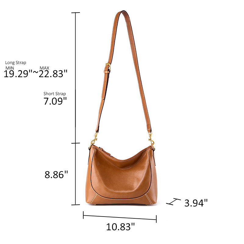 Veg Tan Leather Hobo Tote Dual Straps &amp; Metal Feet Work Commute Bag 3 Colors