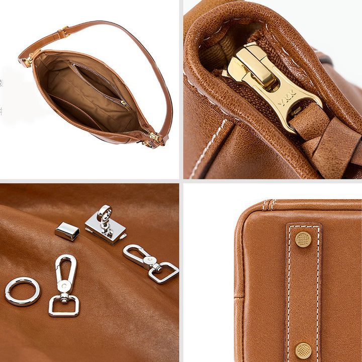 Veg Tan Leather Hobo Tote Dual Straps &amp; Metal Feet Work Commute Bag 3 Colors