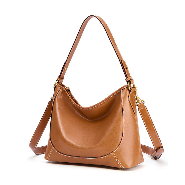 Veg Tan Leather Hobo Tote Dual Straps &amp; Metal Feet Work Commute Bag 3 Colors