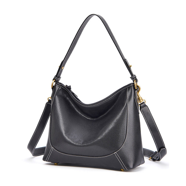 Veg Tan Leather Hobo Tote Dual Straps &amp; Metal Feet Work Commute Bag 3 Colors