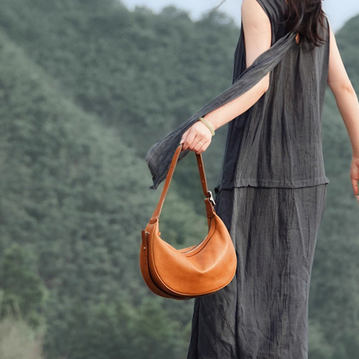 Vegetable Tanned Leather Dumpling Hobo Bag Underarm Crossbody Shoulder Bag