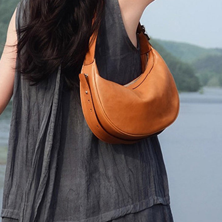 Vegetable Tanned Leather Dumpling Hobo Bag Underarm Crossbody Shoulder Bag
