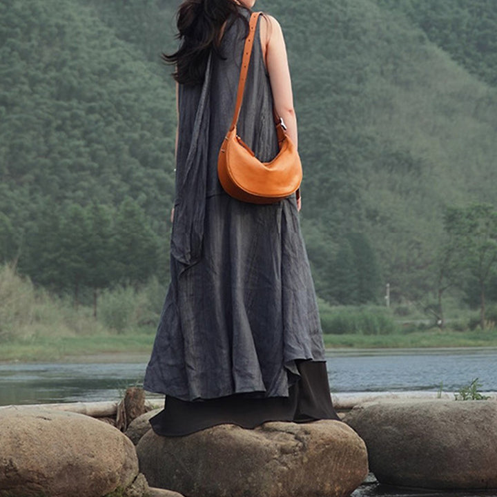 Vegetable Tanned Leather Dumpling Hobo Bag Underarm Crossbody Shoulder Bag