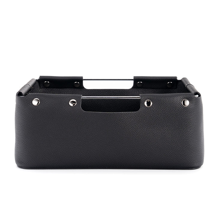 Leather Desk Storage Basket Top Grain Cowhide Organizer Box with Metal Handles