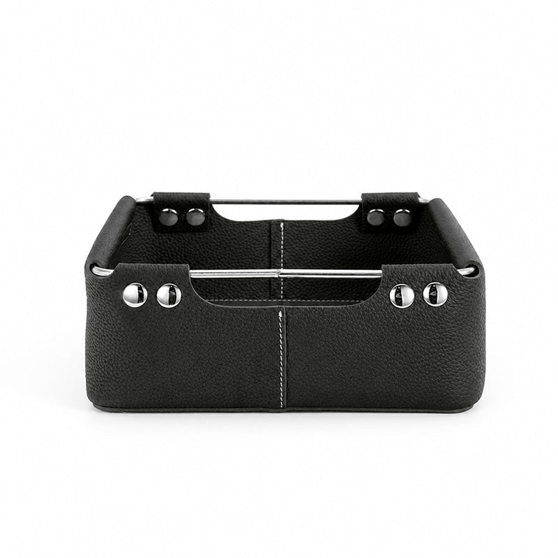 Leather Storage Basket Square Cowhide Desktop Organizer for Vanity, Desk &amp; Bedside