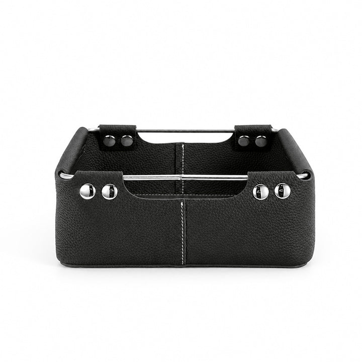 Leather Storage Basket Square Cowhide Desktop Organizer for Vanity, Desk &amp; Bedside
