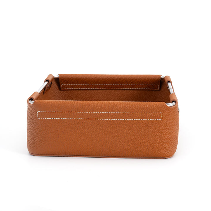 Leather Storage Basket Square Cowhide Desktop Organizer for Vanity, Desk &amp; Bedside