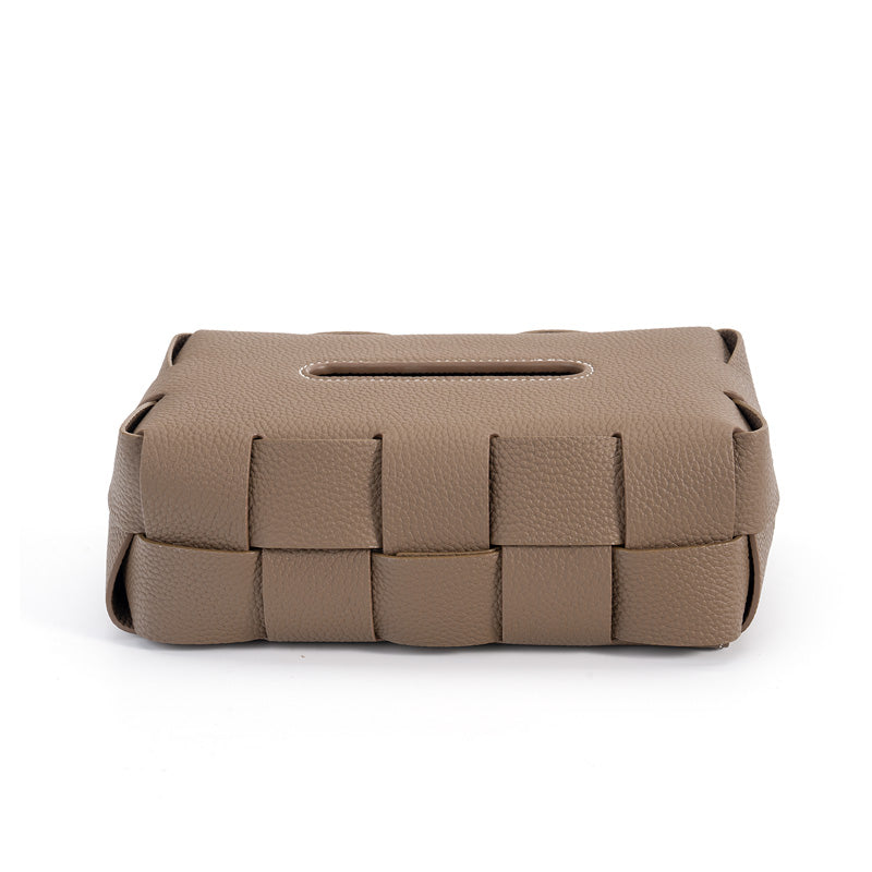 Woven Leather Tissue Box Cover Handcrafted Top Grain Cowhide Decorative Tissue Holder 4 Colors