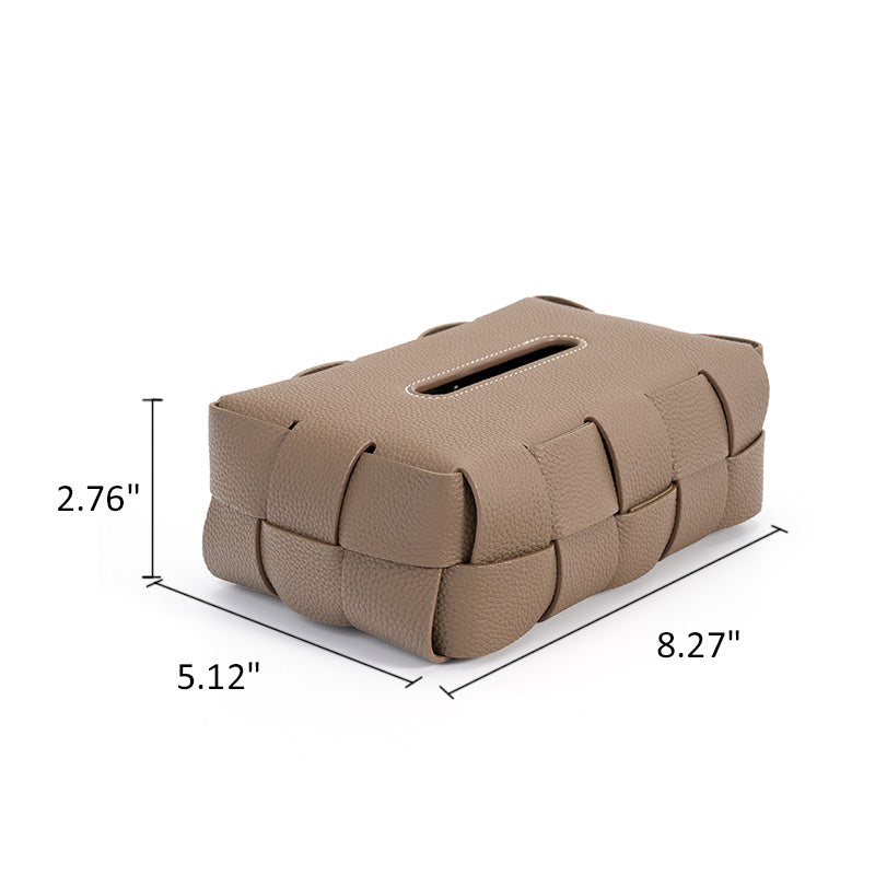 Woven Leather Tissue Box Cover Handcrafted Top Grain Cowhide Decorative Tissue Holder 4 Colors