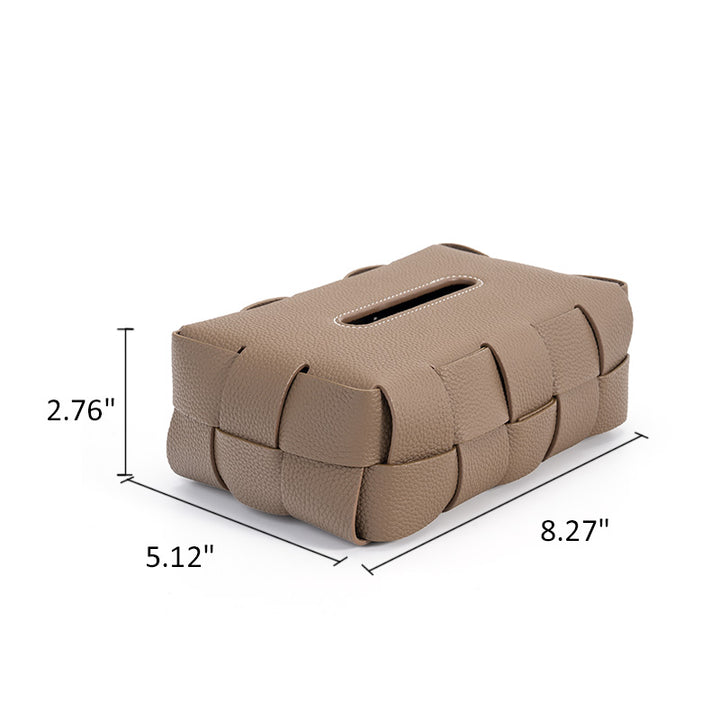 Woven Leather Tissue Box Cover Handcrafted Top Grain Cowhide Decorative Tissue Holder 4 Colors