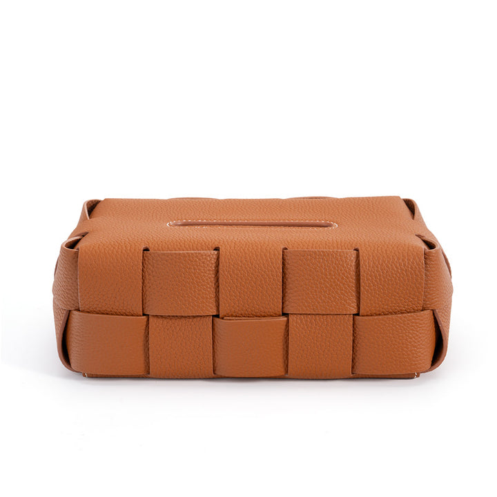 Woven Leather Tissue Box Cover Handcrafted Top Grain Cowhide Decorative Tissue Holder 4 Colors