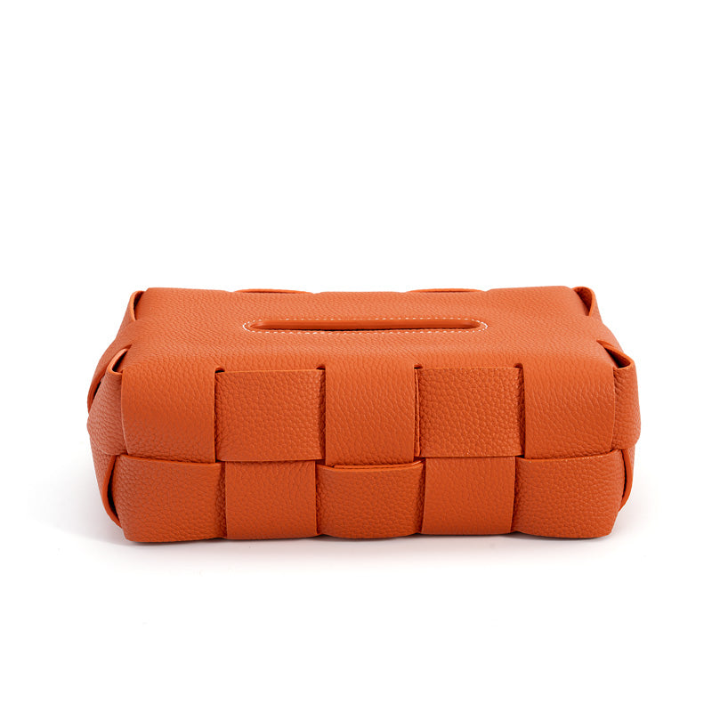 Woven Leather Tissue Box Cover Handcrafted Top Grain Cowhide Decorative Tissue Holder 4 Colors